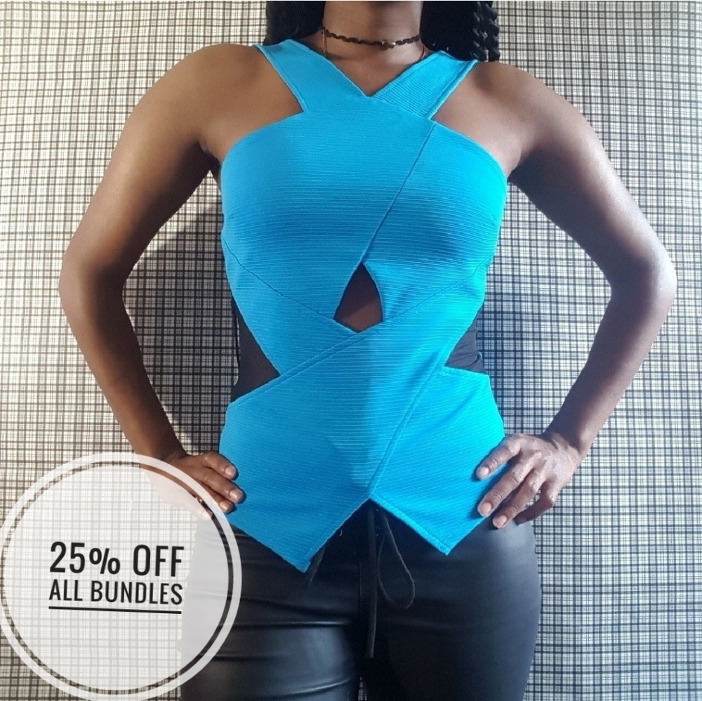 Blue bandage guess top with cut outs